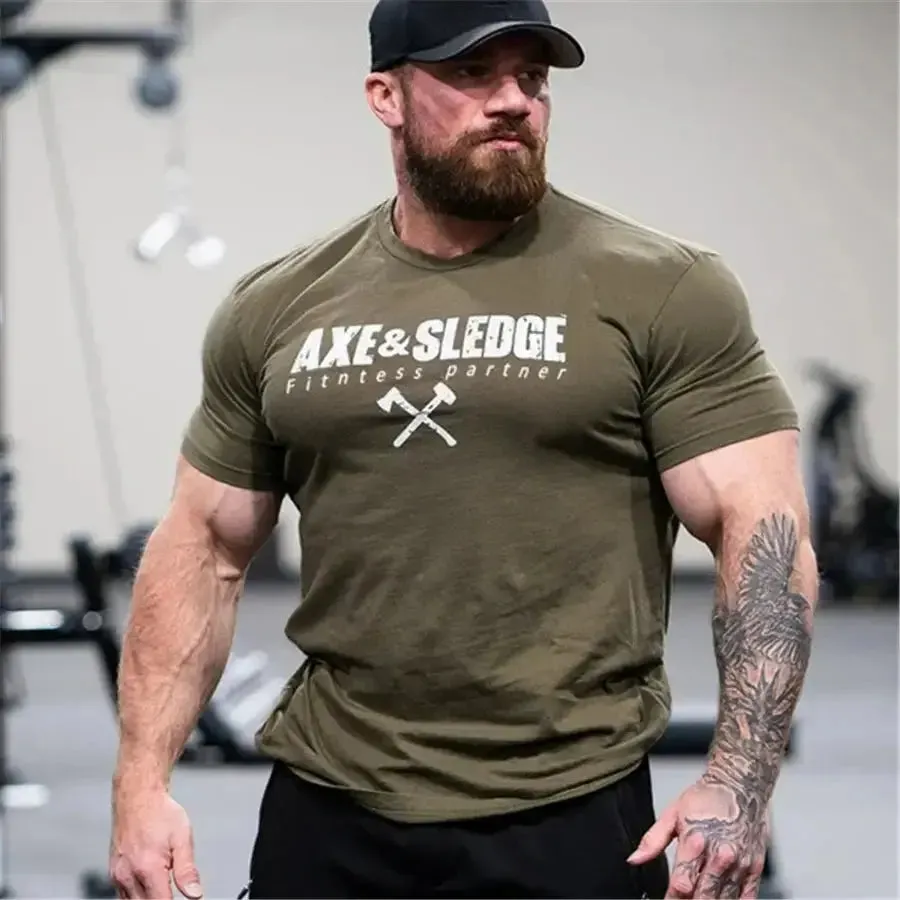 2022 new men summer Oversized T-shirt Fashion Gym Singlet Cotton Loose Bodybuilding Fitness Round Neck Printed Short Sleeve