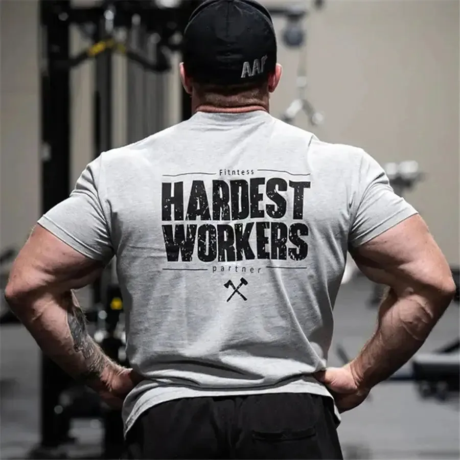 2022 new men summer Oversized T-shirt Fashion Gym Singlet Cotton Loose Bodybuilding Fitness Round Neck Printed Short Sleeve