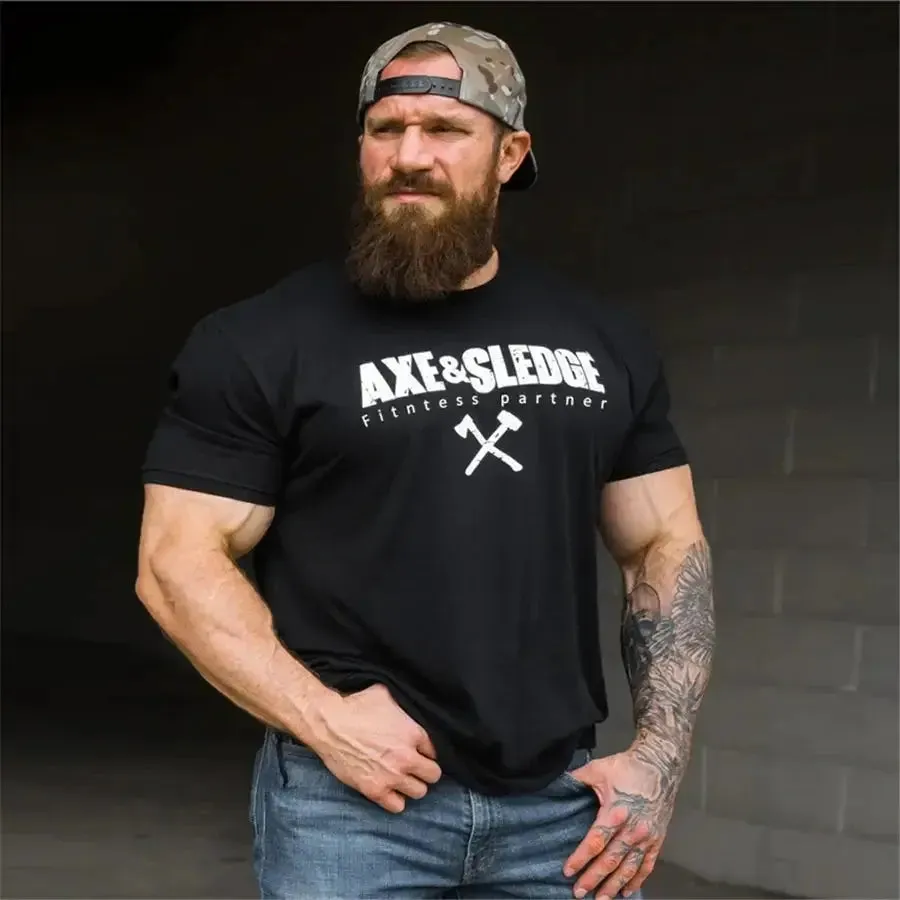 2022 new men summer Oversized T-shirt Fashion Gym Singlet Cotton Loose Bodybuilding Fitness Round Neck Printed Short Sleeve
