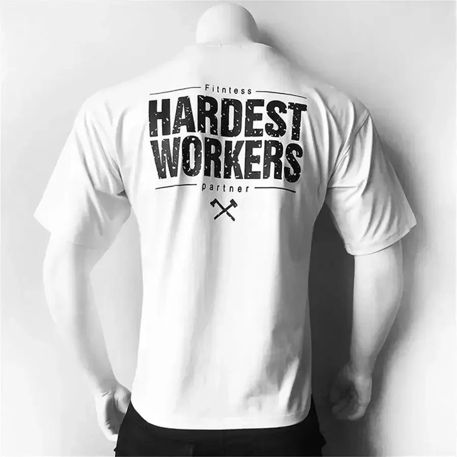 2022 new men summer Oversized T-shirt Fashion Gym Singlet Cotton Loose Bodybuilding Fitness Round Neck Printed Short Sleeve