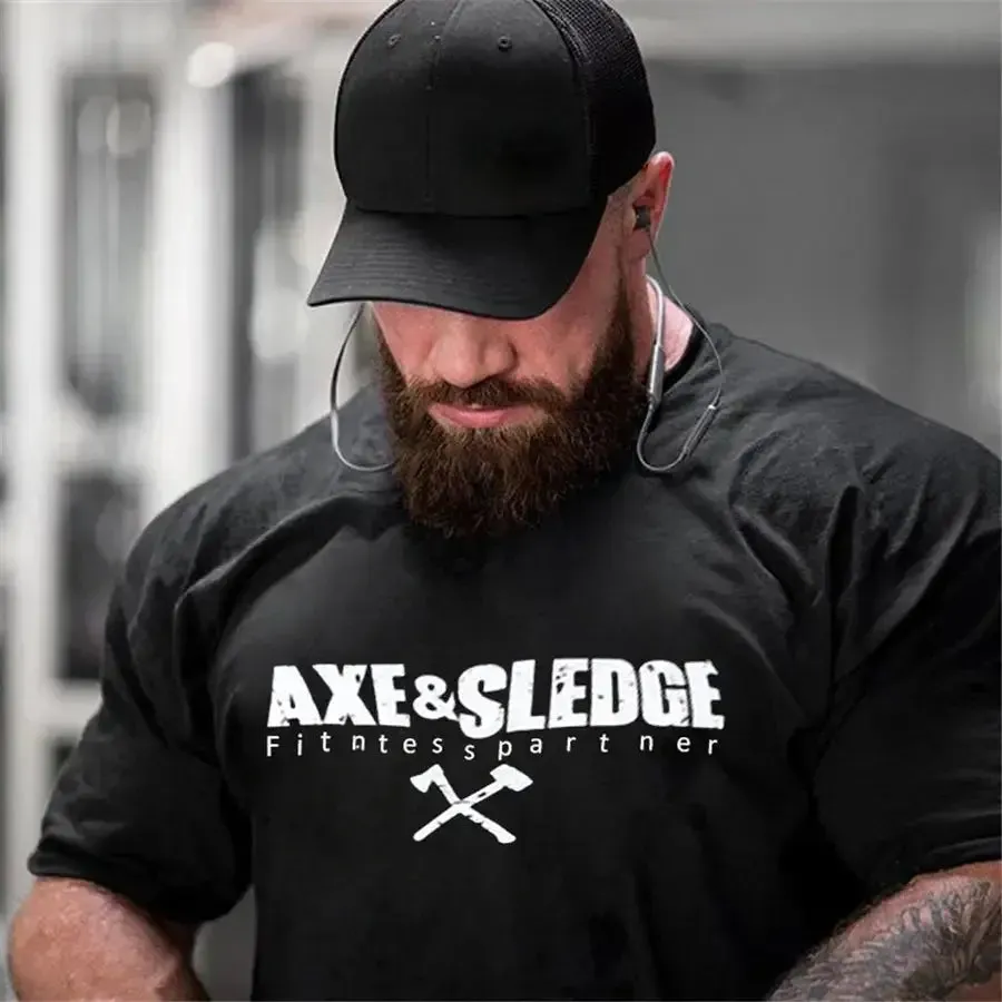 2022 new men summer Oversized T-shirt Fashion Gym Singlet Cotton Loose Bodybuilding Fitness Round Neck Printed Short Sleeve