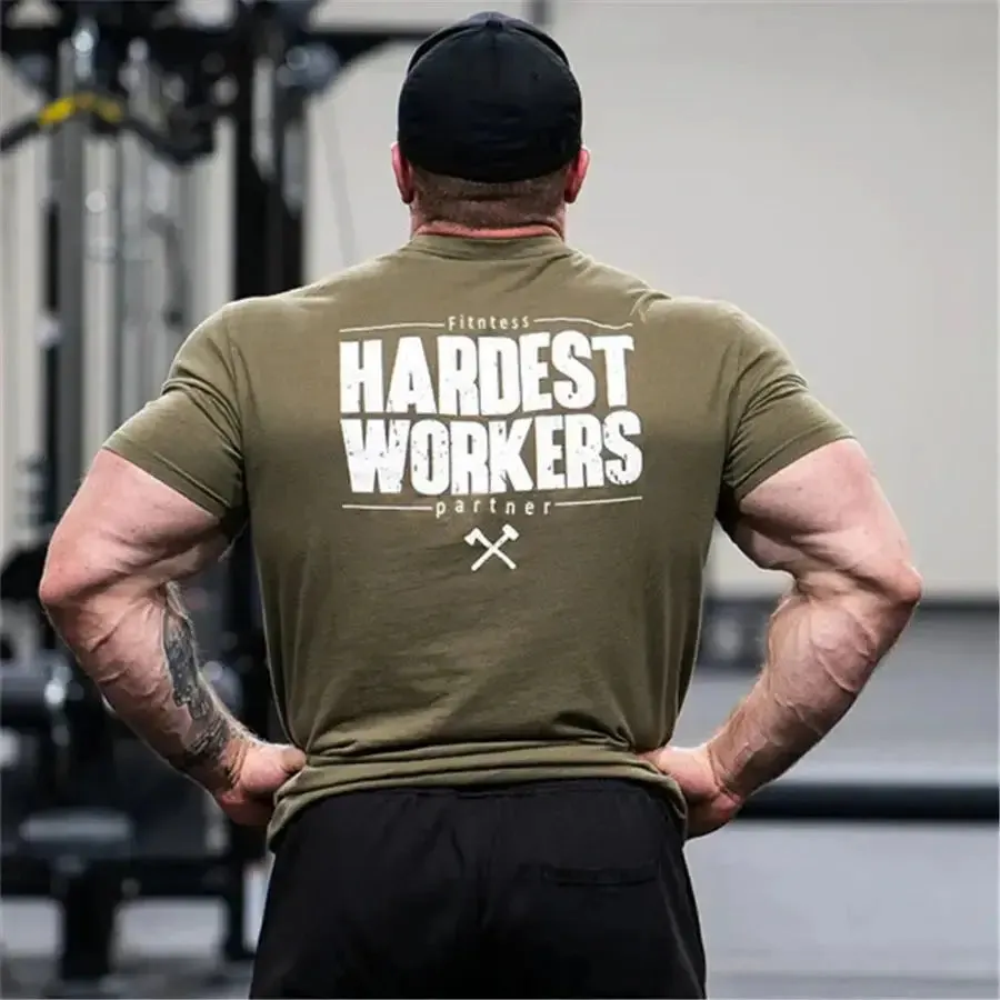 2022 new men summer Oversized T-shirt Fashion Gym Singlet Cotton Loose Bodybuilding Fitness Round Neck Printed Short Sleeve