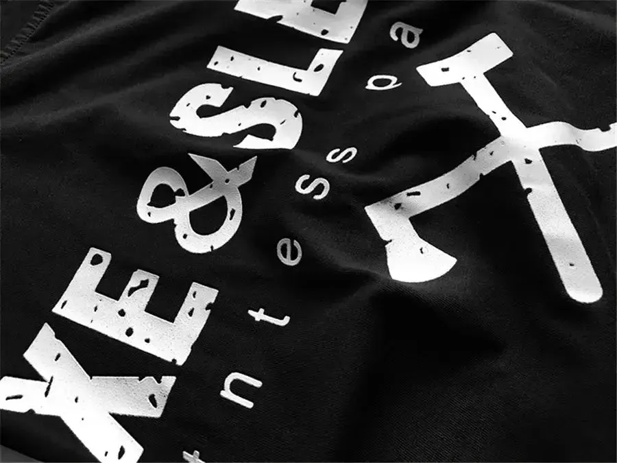 2022 new men summer Oversized T-shirt Fashion Gym Singlet Cotton Loose Bodybuilding Fitness Round Neck Printed Short Sleeve