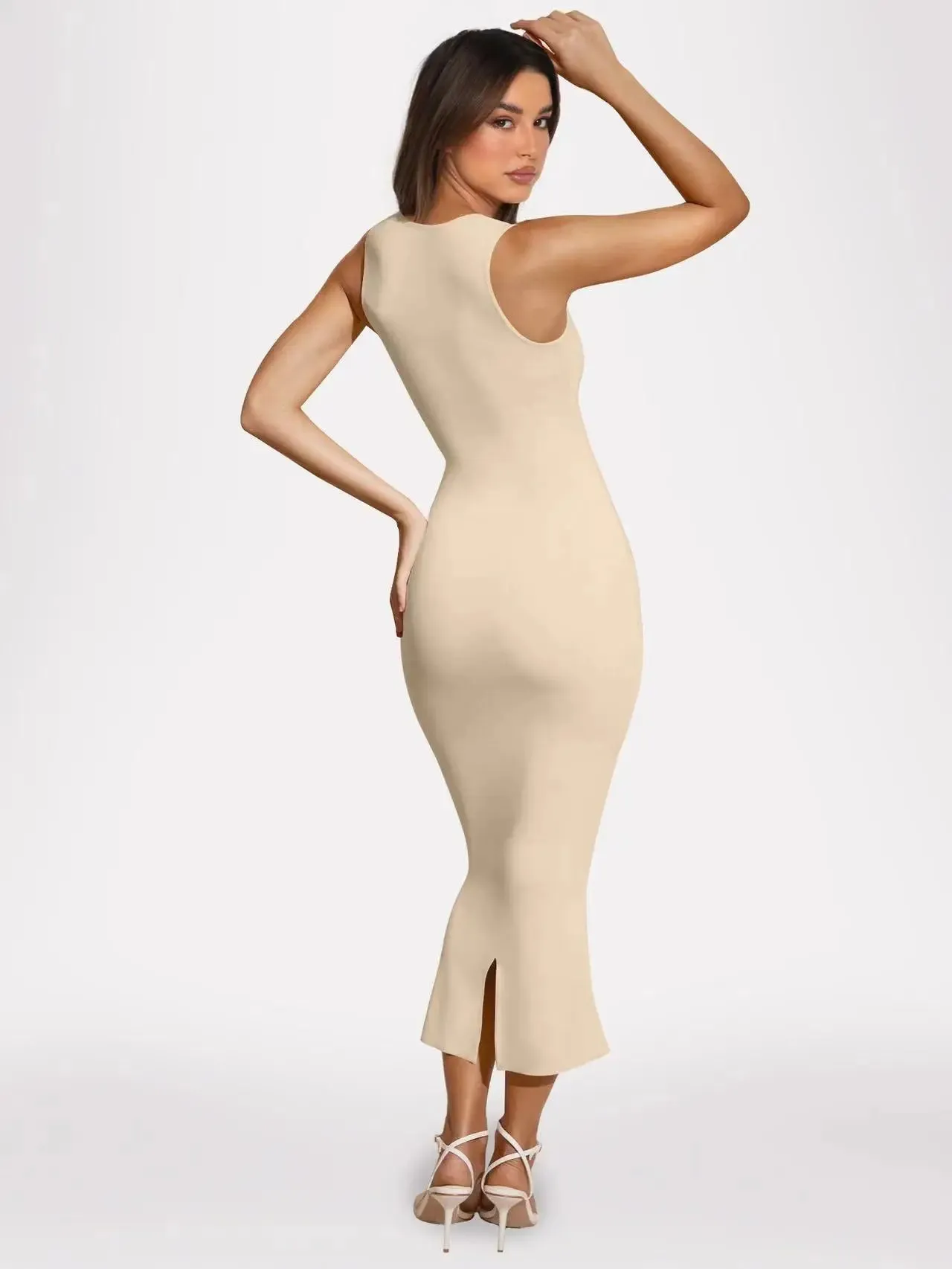 2024 Summer New Sleeveless Slit Slim Solid Color Sexy Cover Buttock Elegant Pretty Dress