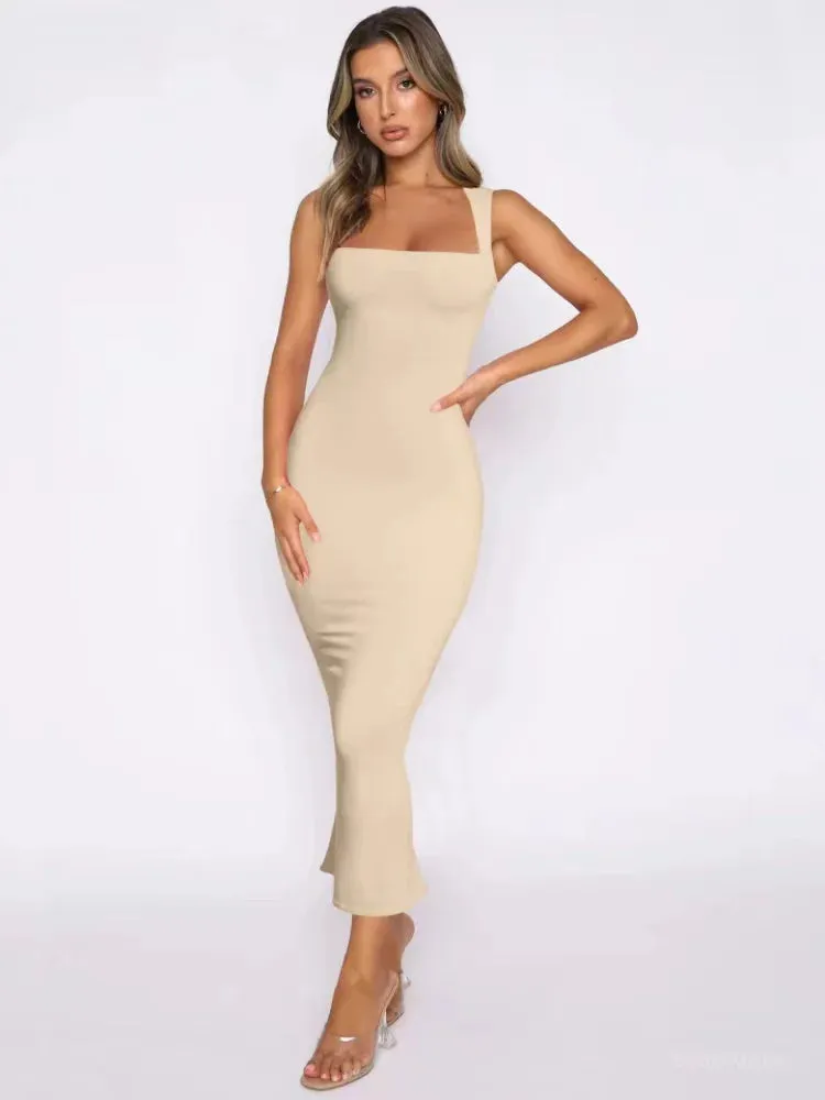 2024 Summer New Sleeveless Slit Slim Solid Color Sexy Cover Buttock Elegant Pretty Dress