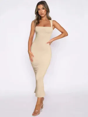 2024 Summer New Sleeveless Slit Slim Solid Color Sexy Cover Buttock Elegant Pretty Dress
