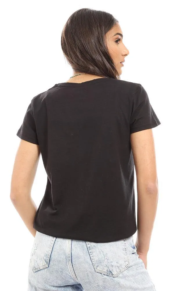 56811 Printed Casual Short Sleeves T-Shirt - Black