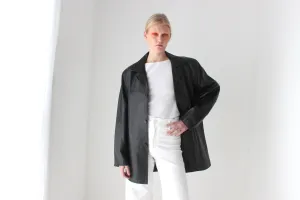 90s Black Leather SIRICCO Boxy, Minimal Button Up