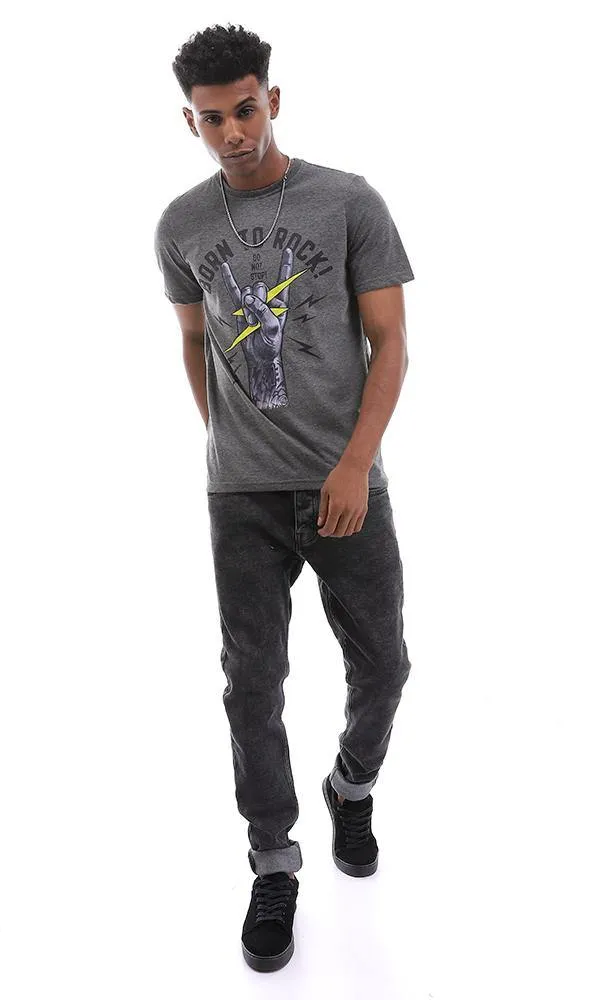 95482 " Born To Rock" Printed Heather Dark Grey T-Shirt
