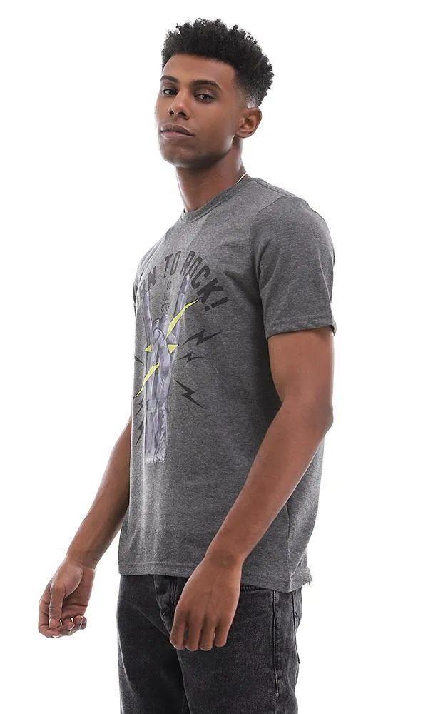 95482 " Born To Rock" Printed Heather Dark Grey T-Shirt
