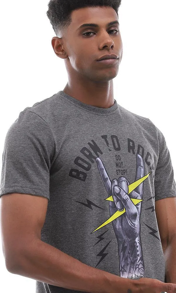 95482 " Born To Rock" Printed Heather Dark Grey T-Shirt