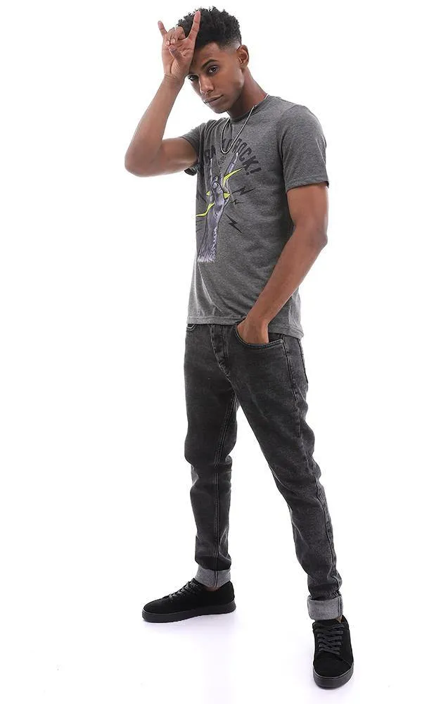 95482 " Born To Rock" Printed Heather Dark Grey T-Shirt