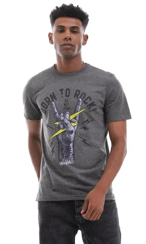 95482 " Born To Rock" Printed Heather Dark Grey T-Shirt