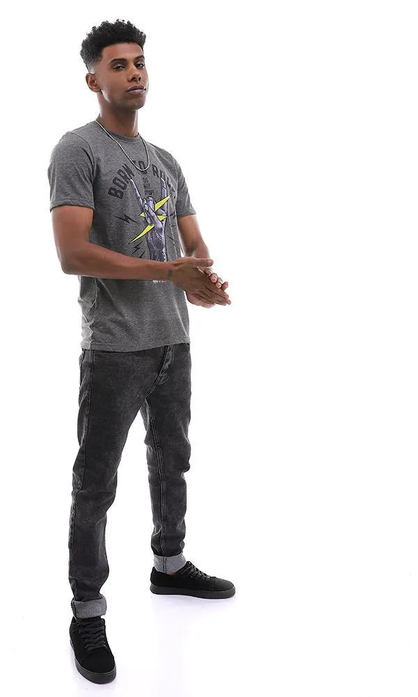 95482 " Born To Rock" Printed Heather Dark Grey T-Shirt