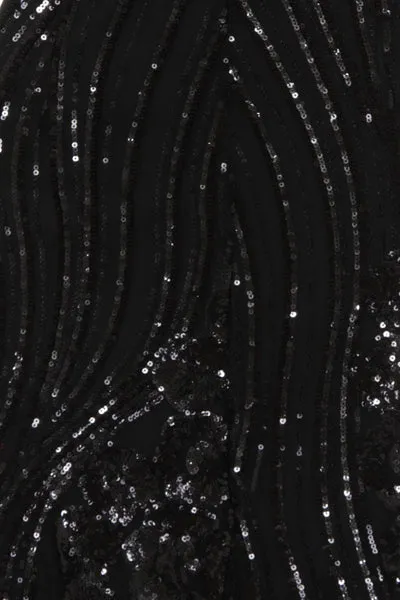 Amor Black Sheer Shimmer Floral Sequin Slit Maxi Dress
