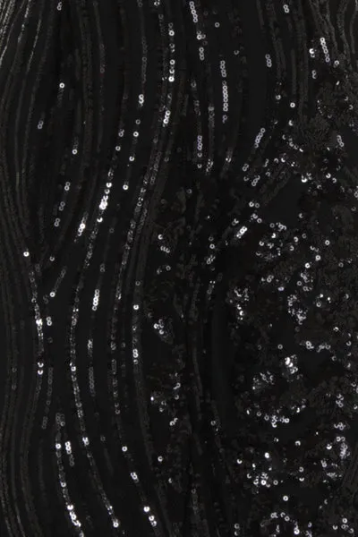 Amor Black Sheer Shimmer Floral Sequin Slit Maxi Dress