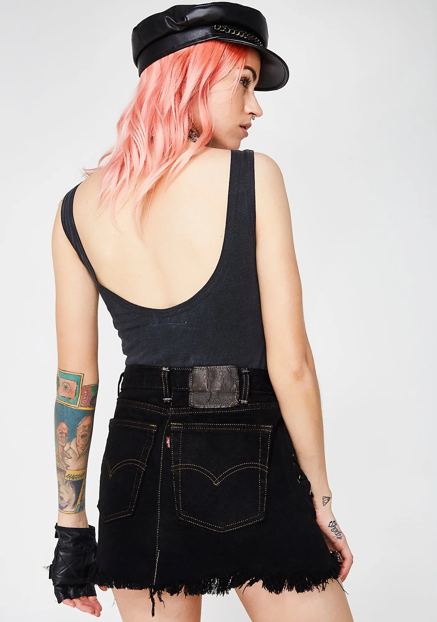 Black Lace-Up Denim Skirt