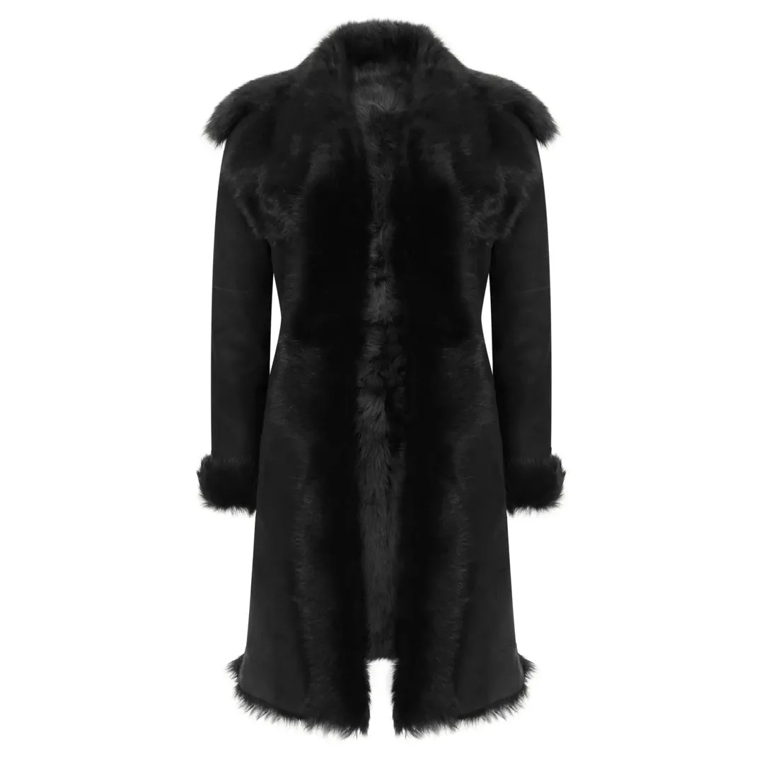 Black Luxury 3/4 Length Women's Suede Toscana Sheepskin Coat