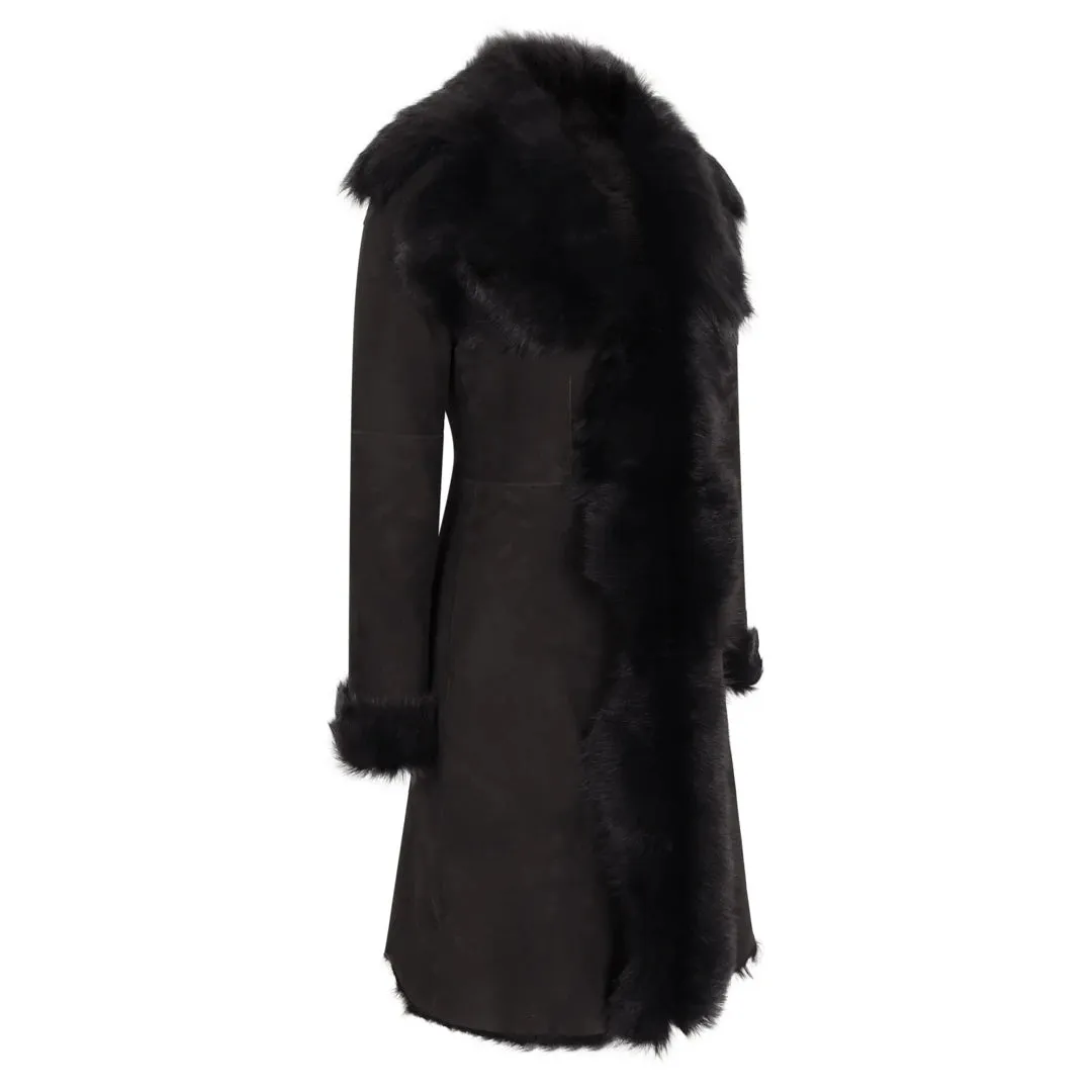 Black Luxury 3/4 Length Women's Suede Toscana Sheepskin Coat
