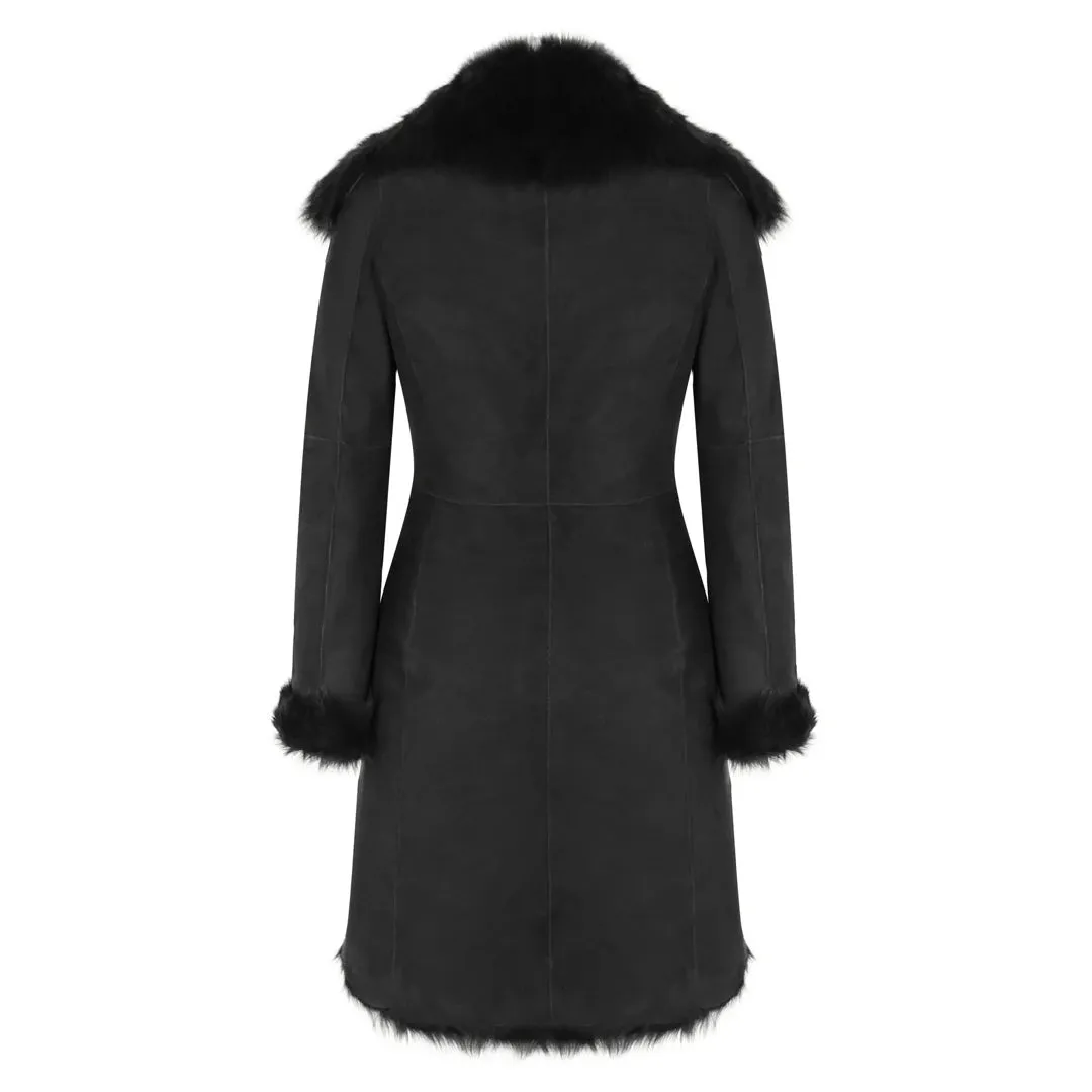 Black Luxury 3/4 Length Women's Suede Toscana Sheepskin Coat
