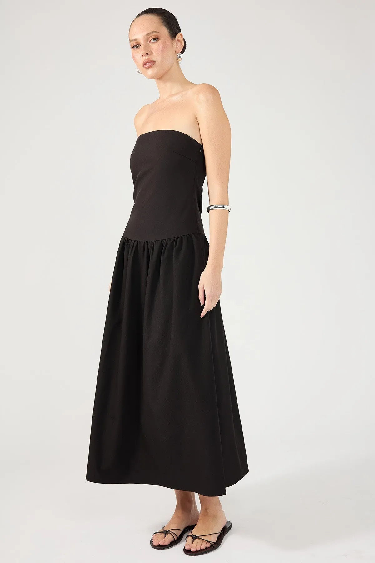 Black Strapless Midi Dress