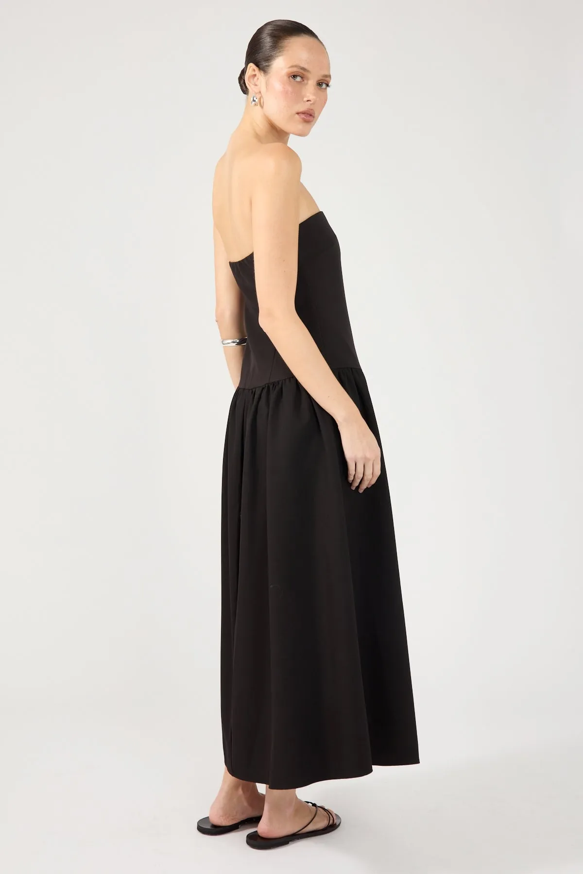 Black Strapless Midi Dress