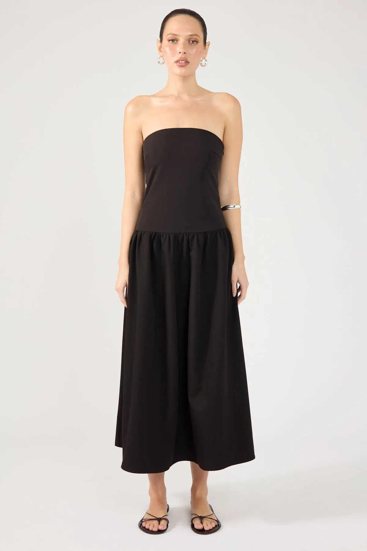 Black Strapless Midi Dress