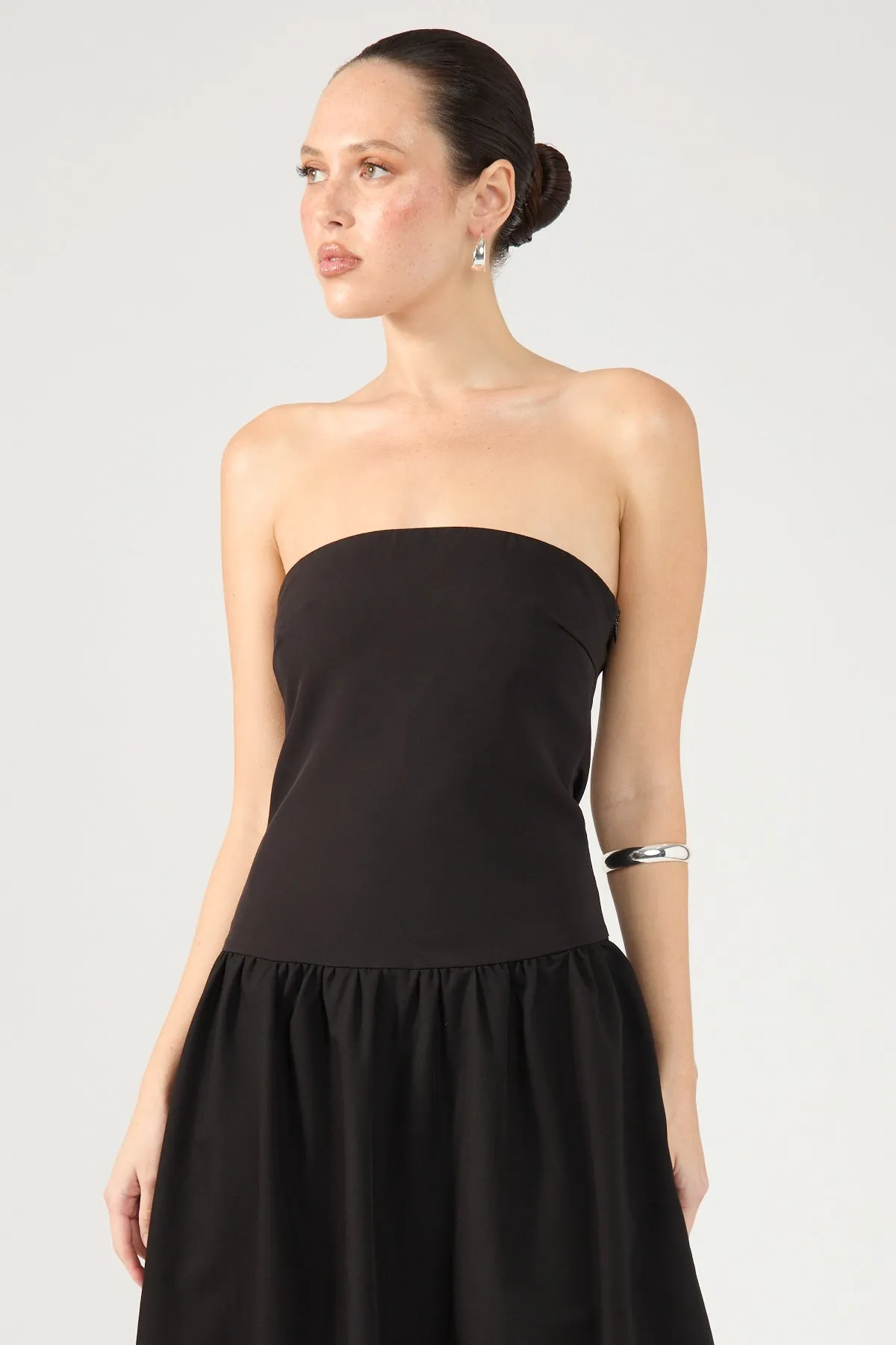 Black Strapless Midi Dress