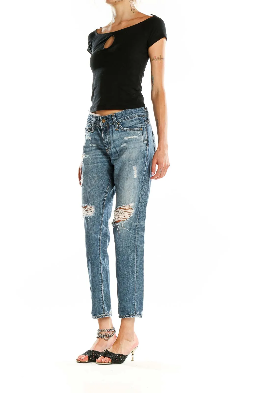 Blue Distressed Ripped Boyfriend Jeans