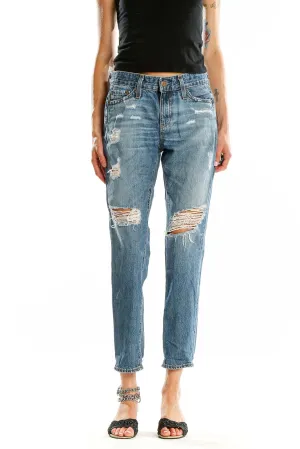 Blue Distressed Ripped Boyfriend Jeans