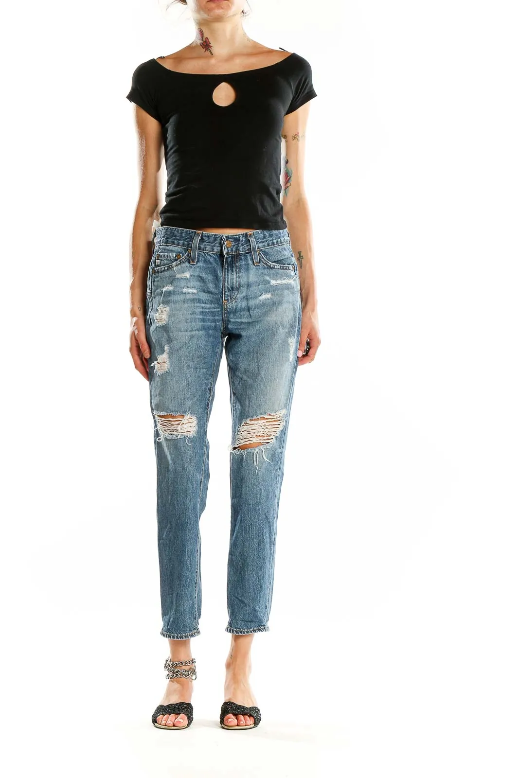 Blue Distressed Ripped Boyfriend Jeans