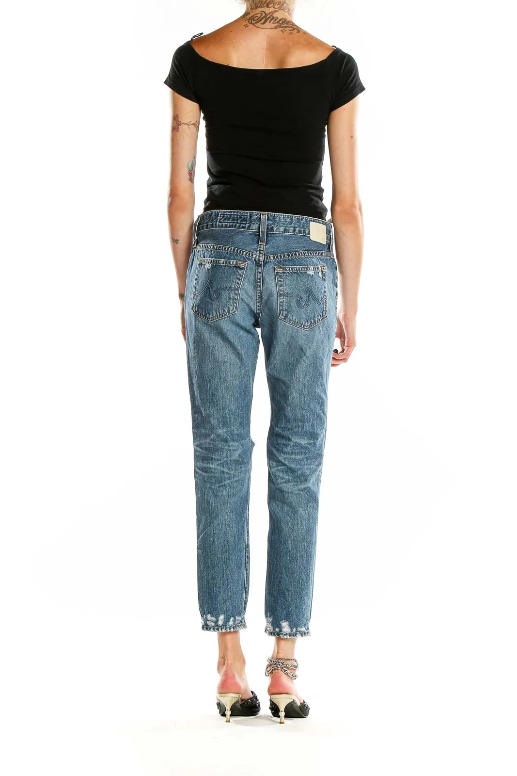 Blue Distressed Ripped Boyfriend Jeans
