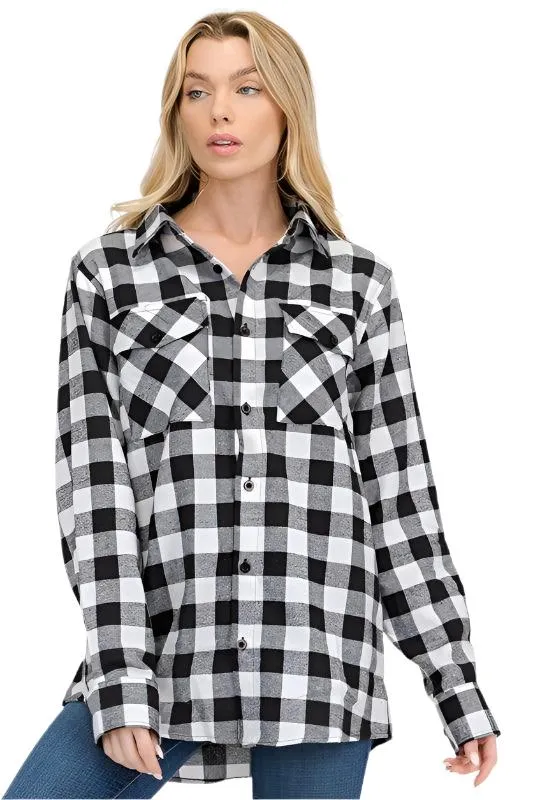 Boyfriend Fit Shirts Checker Plaid Flannel Long Sleeve