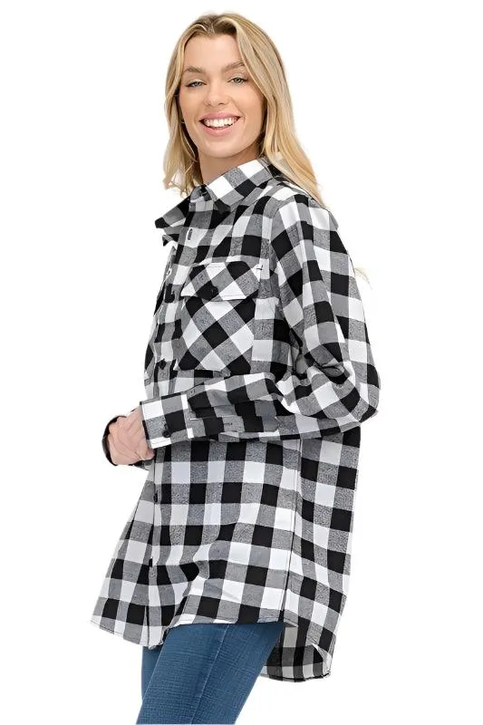 Boyfriend Fit Shirts Checker Plaid Flannel Long Sleeve
