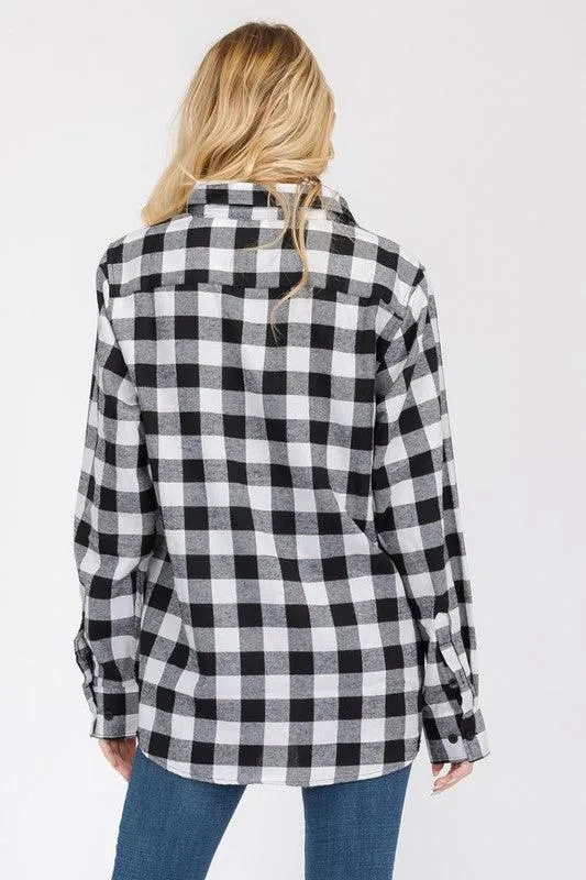 Boyfriend Fit Shirts Checker Plaid Flannel Long Sleeve