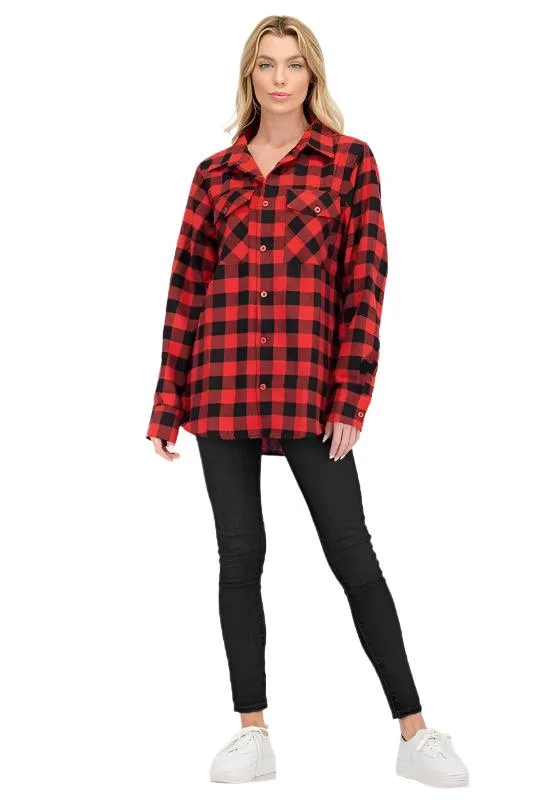 Boyfriend Fit Shirts Checker Plaid Flannel Long Sleeve