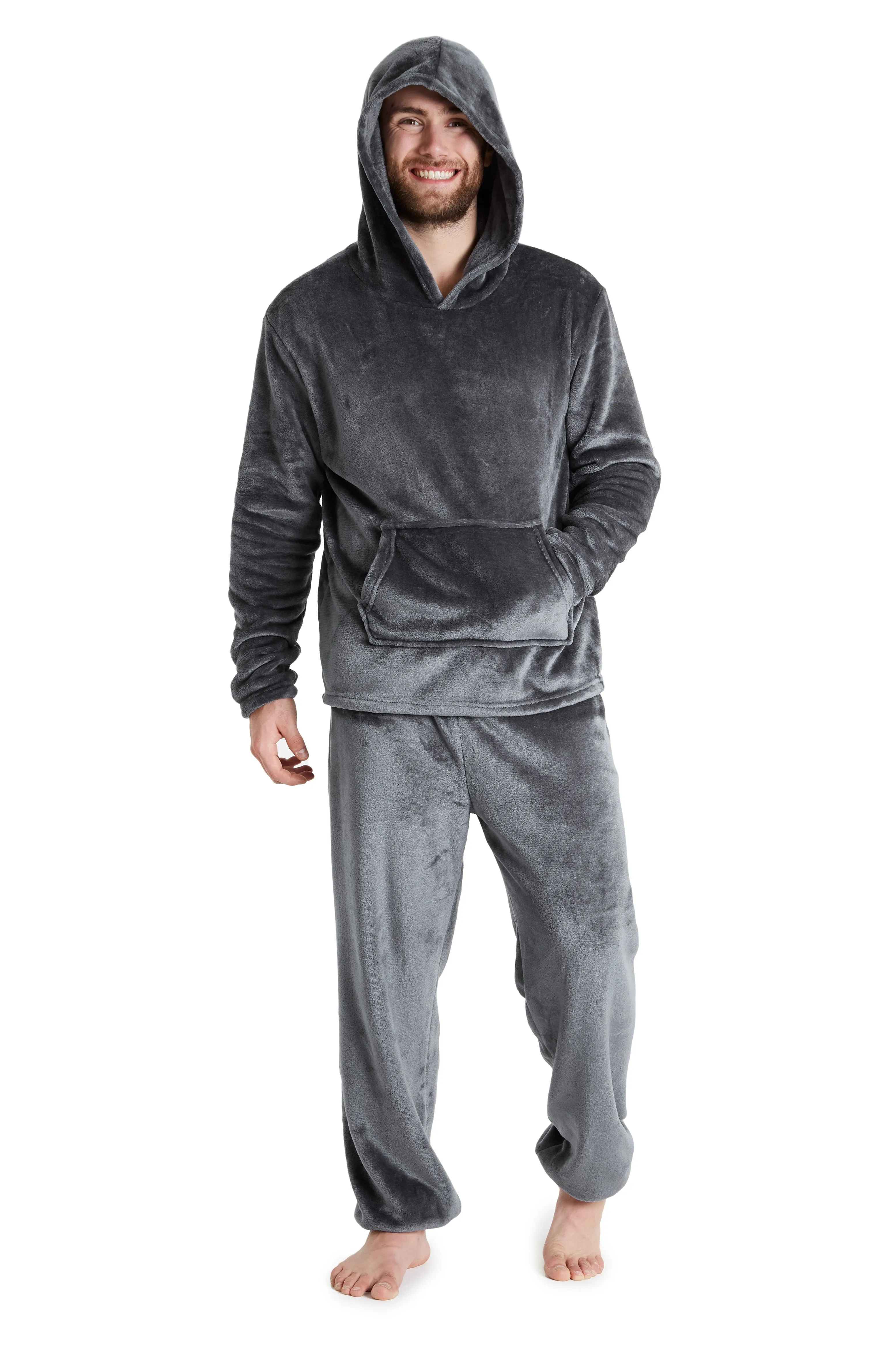 CityComfort Mens Pyjamas Set, Warm Fleece Pyjamas for Men with Fluffy Hoodie