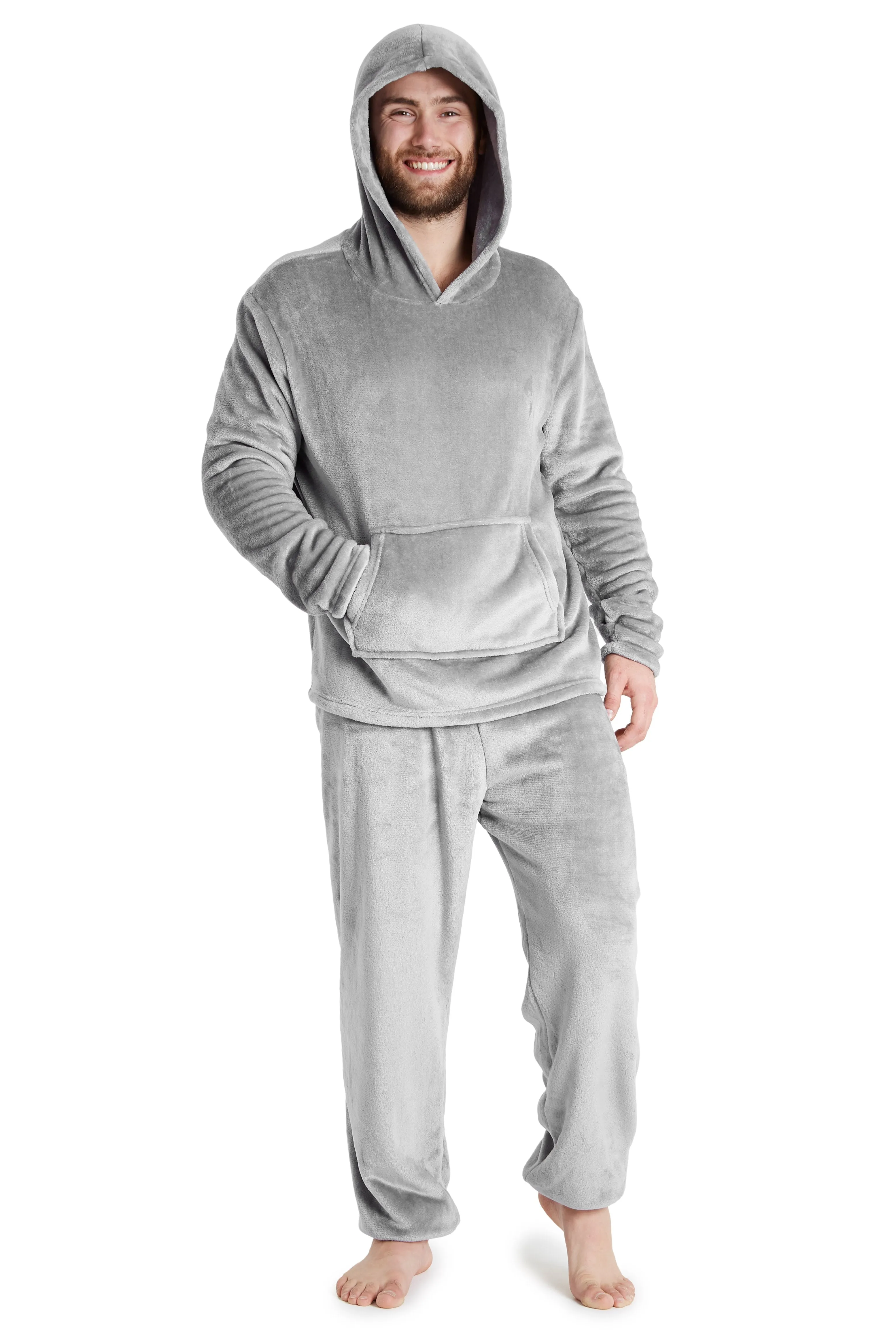 CityComfort Mens Pyjamas Set, Warm Fleece Pyjamas for Men with Fluffy Hoodie