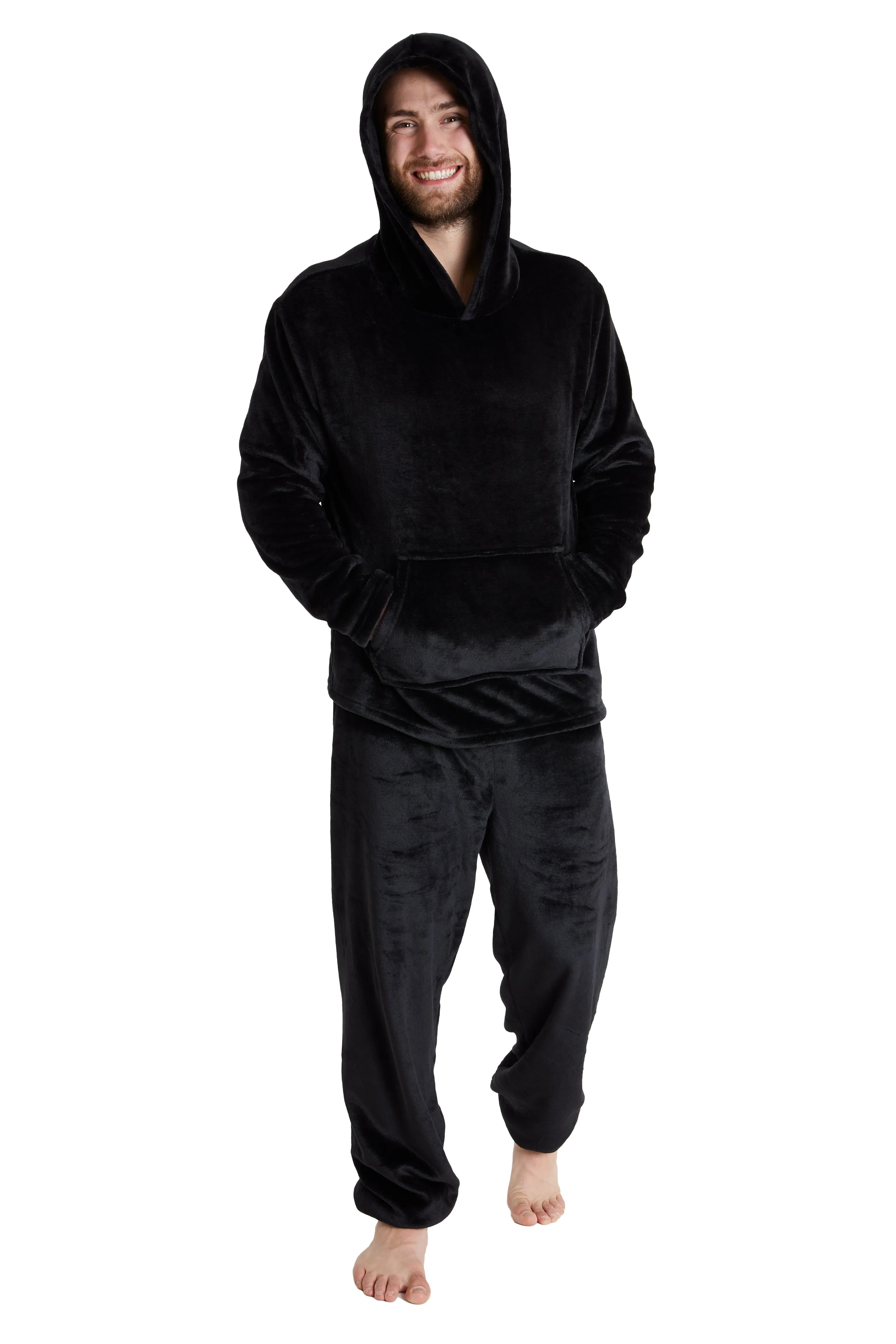 CityComfort Mens Pyjamas Set, Warm Fleece Pyjamas for Men with Fluffy Hoodie
