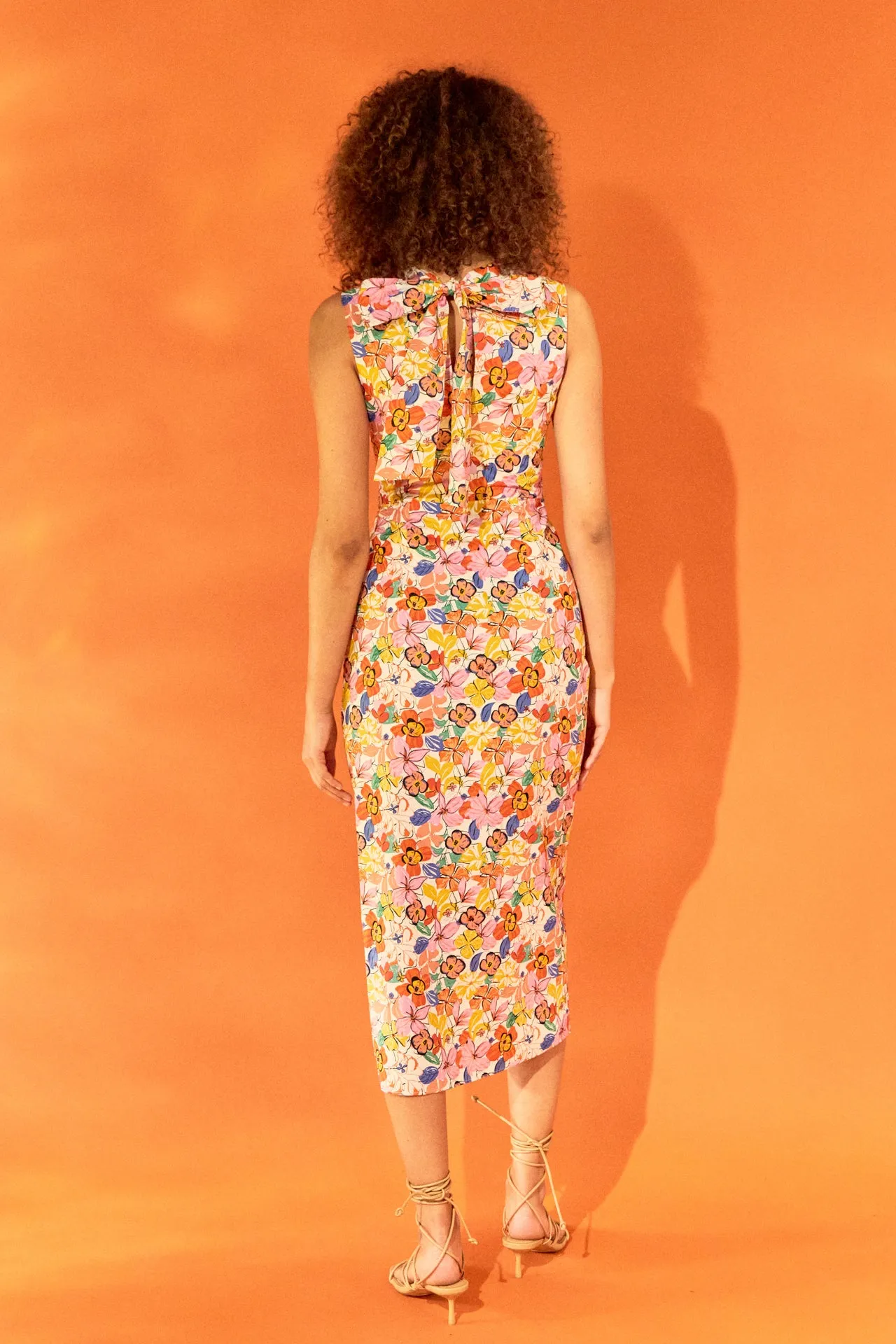 Cotton Floral Print Cutout Maxi Dress