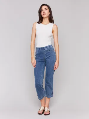 Cropped Pull-On Jeans with Hem Tab - Medium Blue