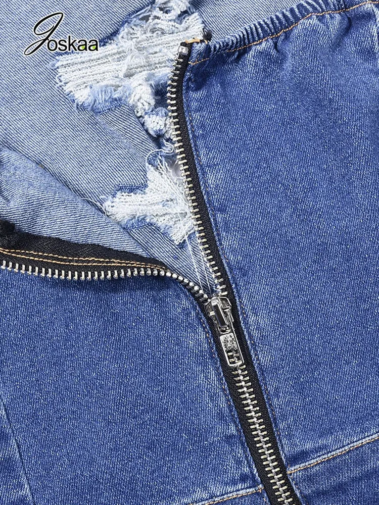 DENIM HOLLOW OUT CASUAL ROMPER