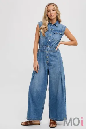 Denim Sleeveless Jumpsuit Medium Wash