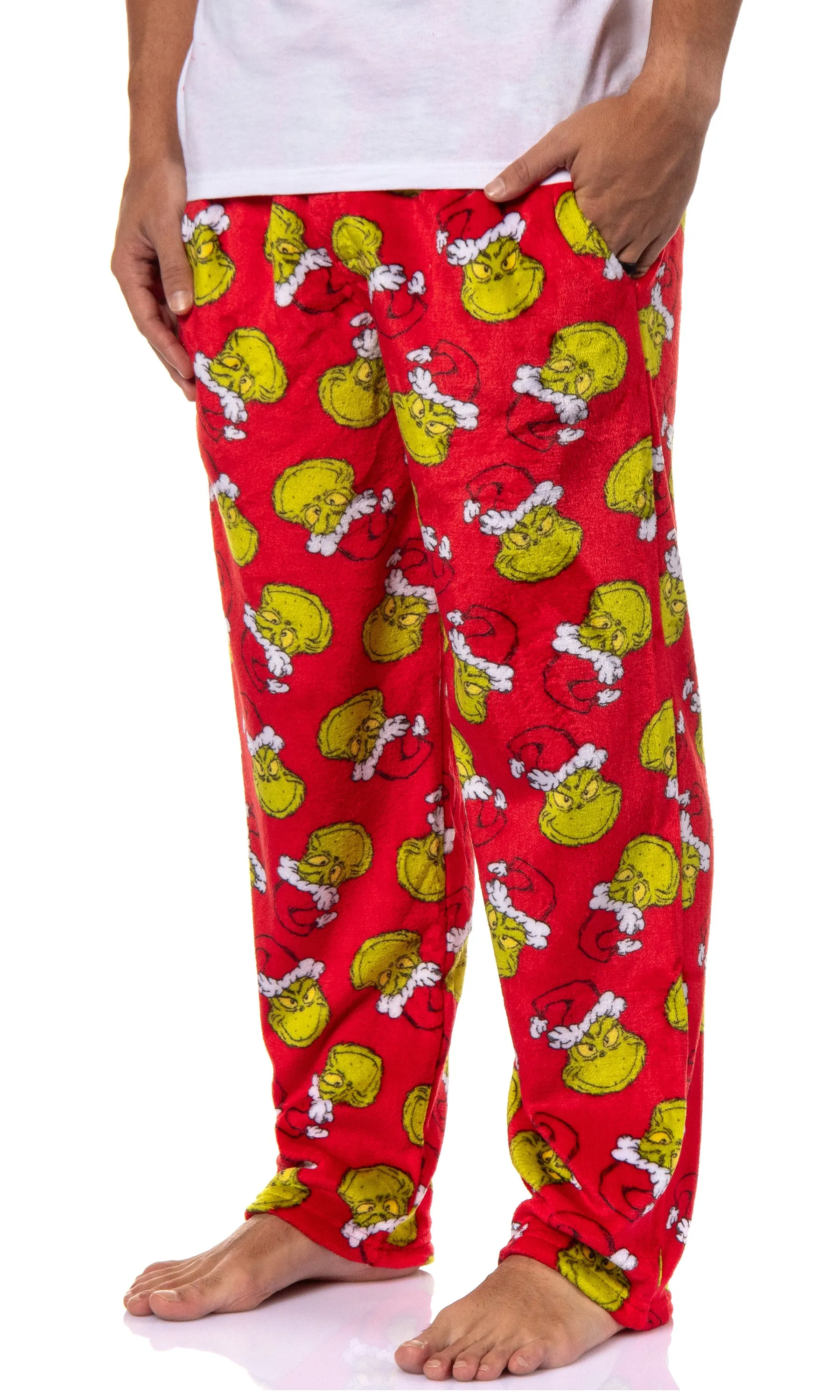 Dr. Seuss Men's GRINCH Santa Claus Super Minky Fleece Lounge Pajama Pants