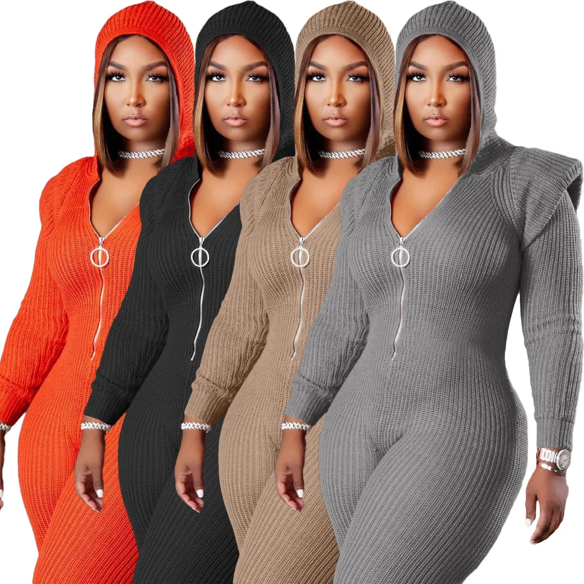 Fashion knitted hooded jumpsuit（AY1482）