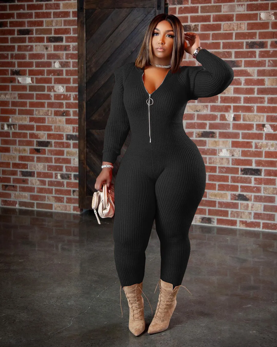 Fashion knitted hooded jumpsuit（AY1482）