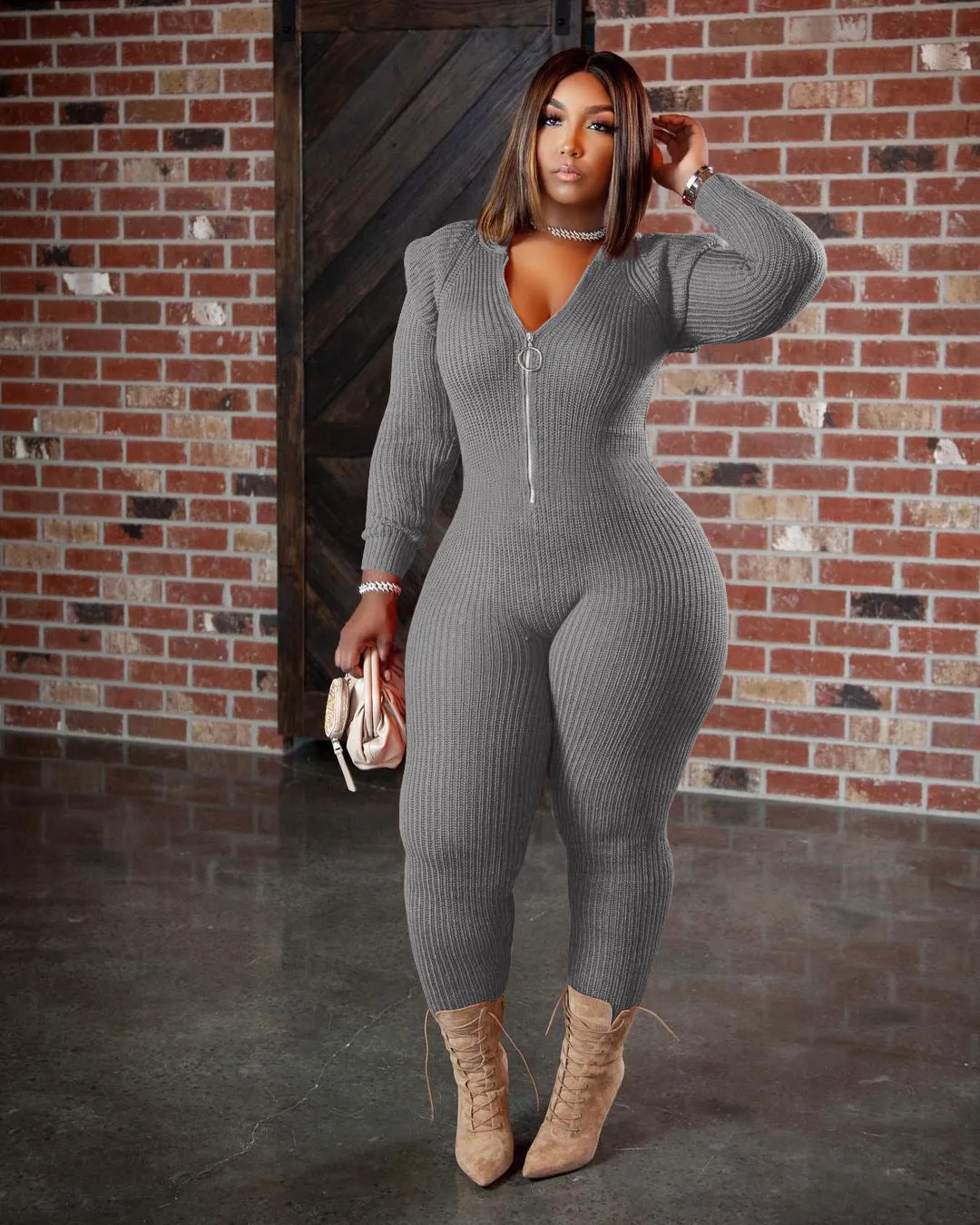 Fashion knitted hooded jumpsuit（AY1482）