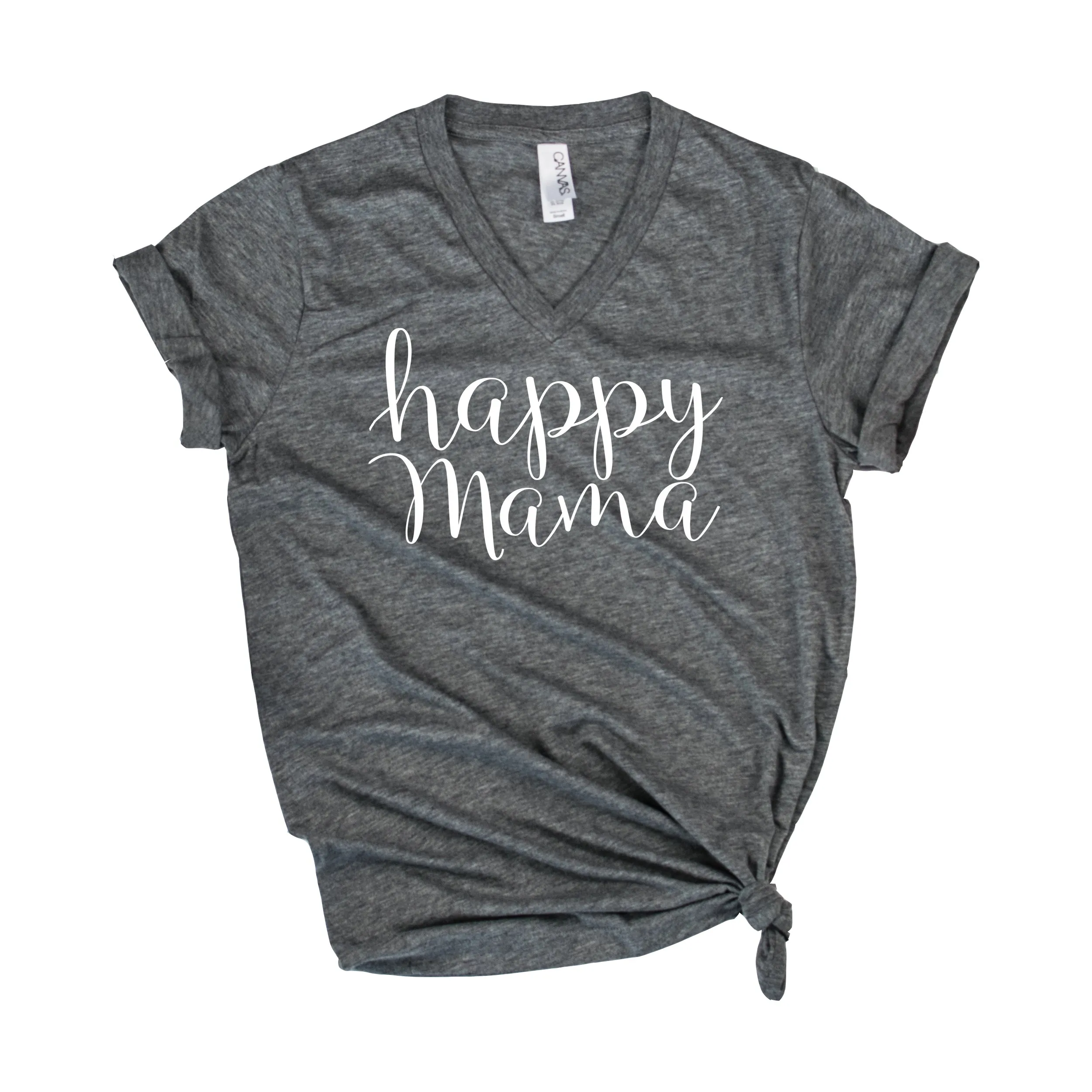 Gray V-Neck 'Happy Mama' T-shirt
