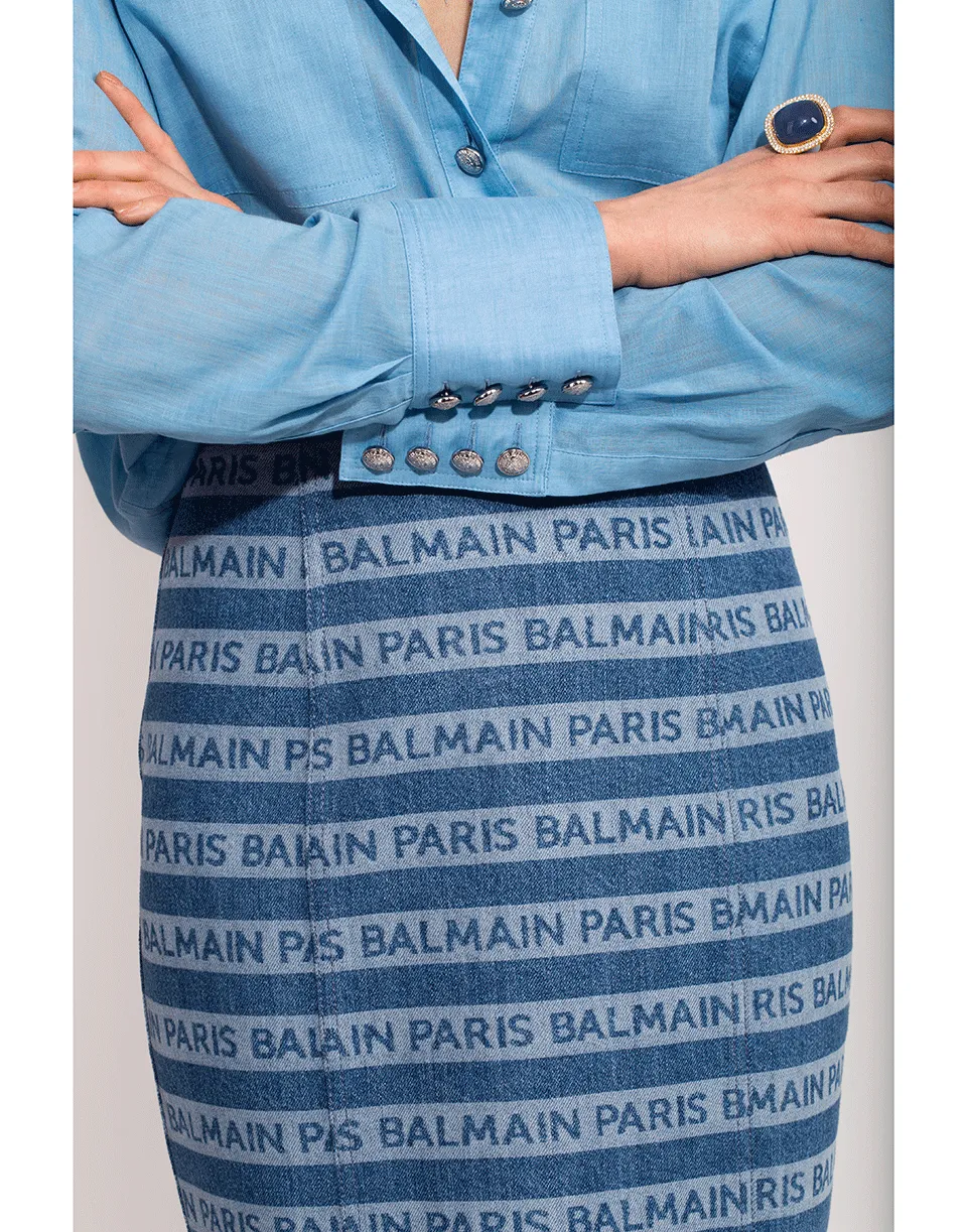 High Waist Balmain Logo Skirt
