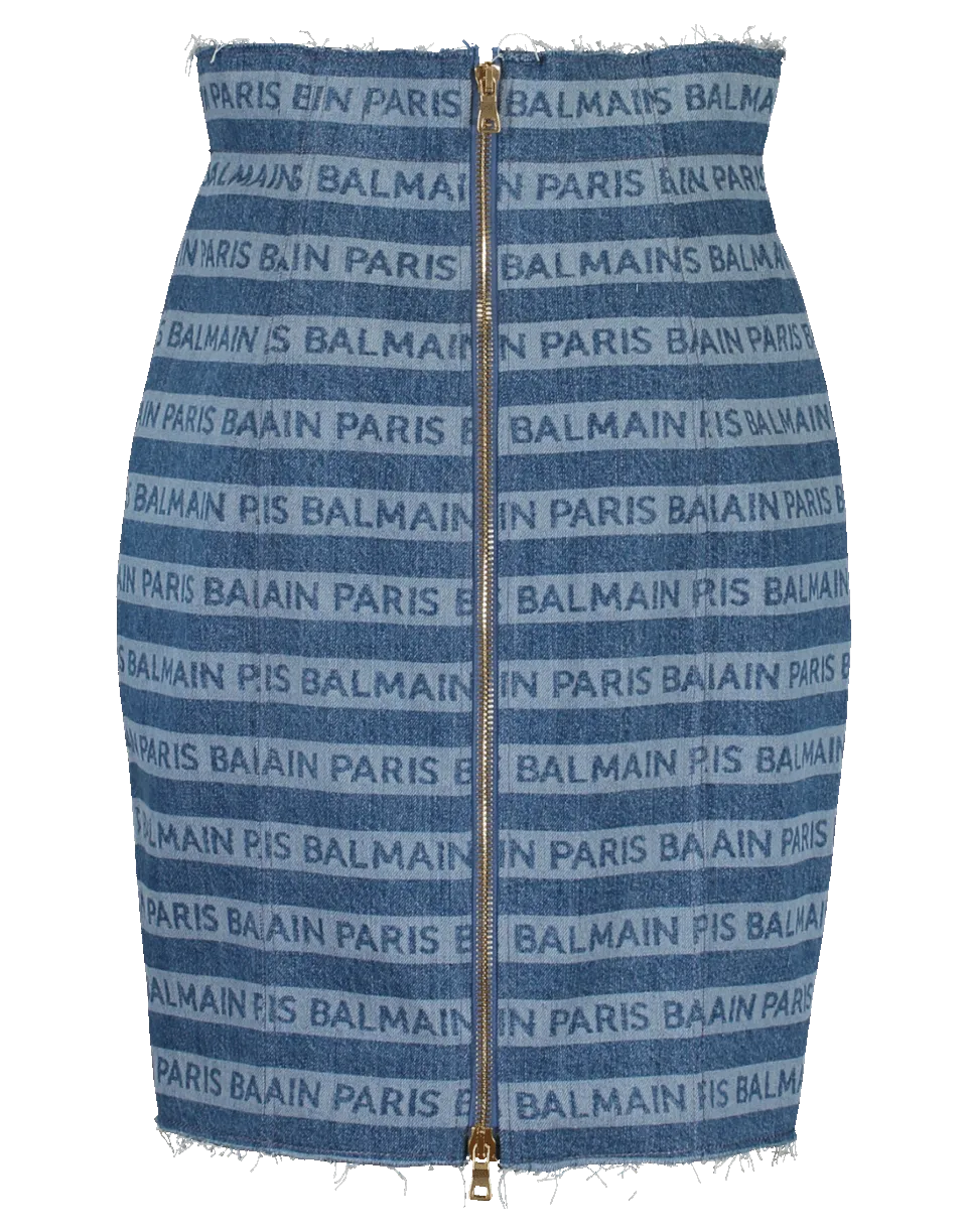 High Waist Balmain Logo Skirt